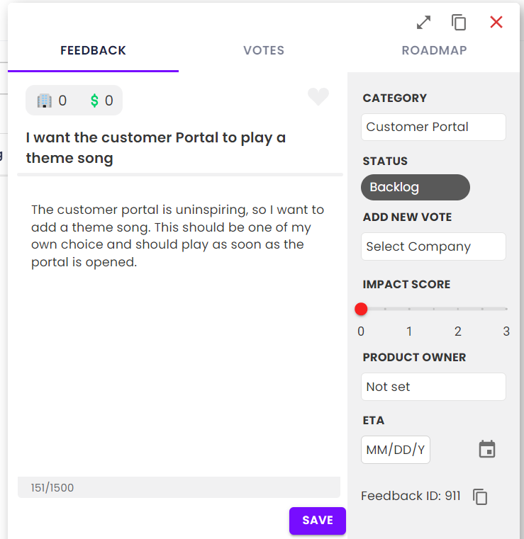 Feedback modal